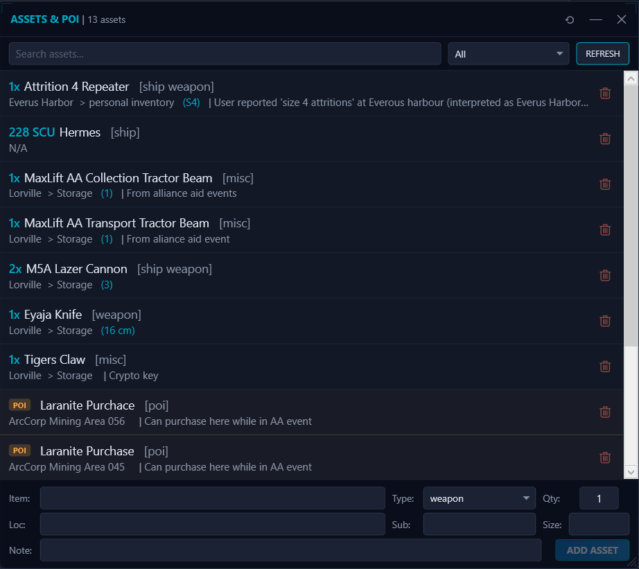 SC DataHub Assets & POI Manager — inventory and point of interest tracking