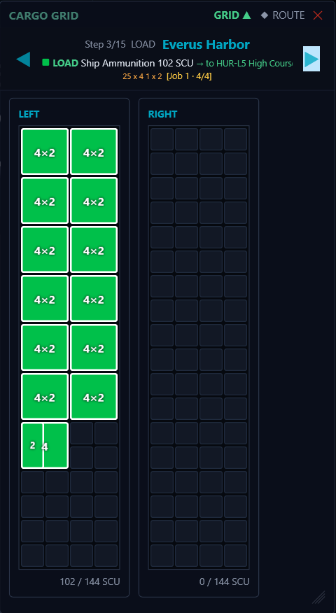 Mini route sheet expanded with the mini grid view showing the current load