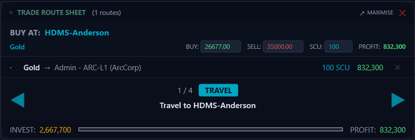 Mini trade route sheet overlay